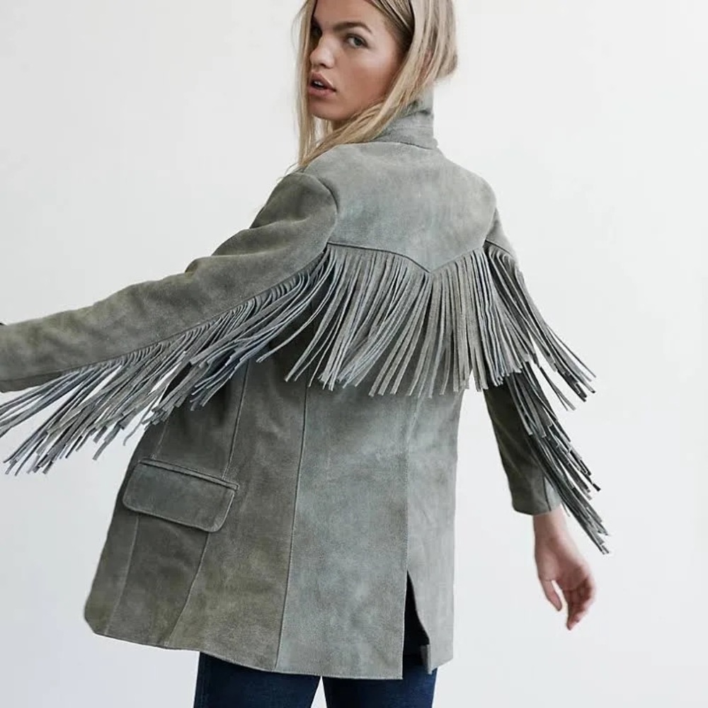 Free People Marlboro Fringe Blazer Understated Leather